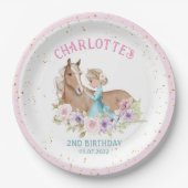 Assiettes En Carton Blonde Princess et Brown Horse Anniversaire (Devant)