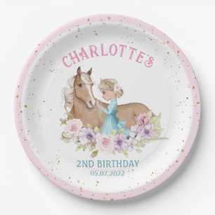 Assiettes En Carton Blonde Princess et Brown Horse Anniversaire