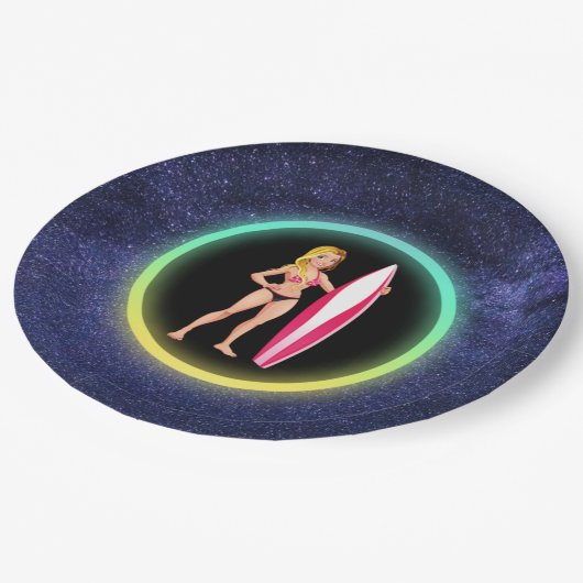 Assiettes En Carton Blonde Surfer Adolescent Girl Galaxy (Angle)