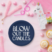 Assiettes En Carton Blow Out the Candles Navy Art Déco Anniversaire (Fête)