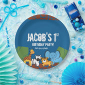 Assiettes En Carton Blue 1er anniversaire Jungle Safari thème (Fête)
