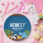 Assiettes En Carton Blue 1er anniversaire Jungle Safari thème (Fête)