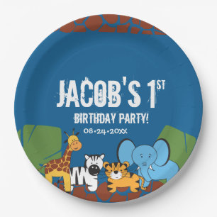 Assiettes En Carton Blue 1er Birthday Jungle Safari thème