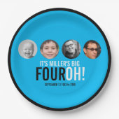 Assiettes En Carton Blue 40th Four OH! photo quarantième anniversaire (Devant)