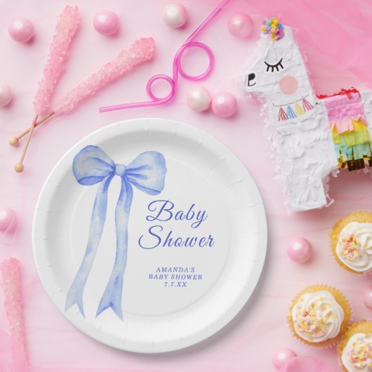Assiettes En Carton Blue a Bow C'est un Baby shower garçon (Fête)