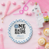 Assiettes En Carton Blue À damiers Smile One Happy Dude 1er Anniversai (Fête)