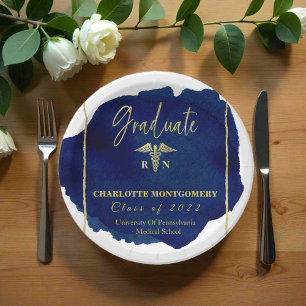 Assiettes En Carton Blue Abstrait Nurse Médicale Caduceus Graduation