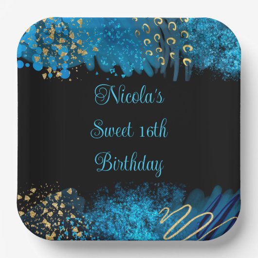 Assiettes En Carton Blue Alcohol Enk Sweet 16 Anniversaire (Recto)