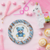 Assiettes En Carton Blue and Brown Crocheted Teddy Bear It's a Boy (Fête)