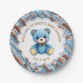 Assiettes En Carton Blue and Brown Crocheted Teddy Bear It's a Boy (Devant)