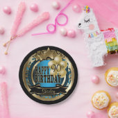 Assiettes En Carton Blue and Gold Abstrait 00th Birthday Star (Fête)