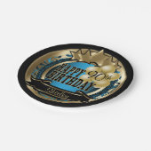 Assiettes En Carton Blue and Gold Abstrait 00th Birthday Star (Angle)