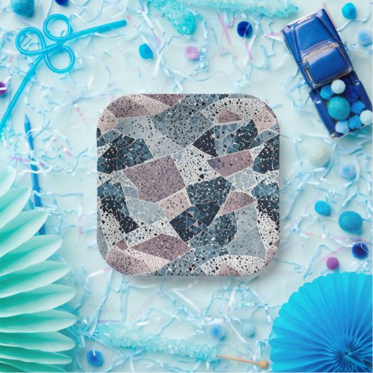 Assiettes En Carton Blue and Mauve Terrazzo Conception abstraite (Fête)