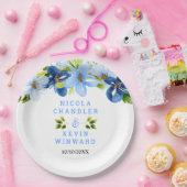 Assiettes En Carton Blue and Navy Flowers with Foliage  (Fête)