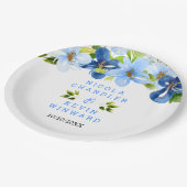 Assiettes En Carton Blue and Navy Flowers with Foliage  (Angle)