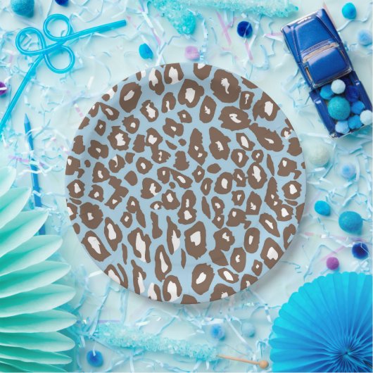 Assiettes En Carton Blue and White Leopard Print (Fête)