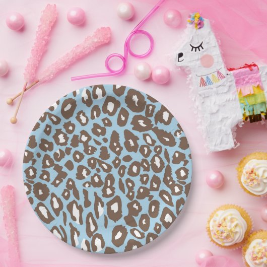 Assiettes En Carton Blue and White Leopard Print (Fête)