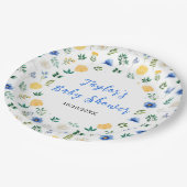 Assiettes En Carton Blue and Yellow Floral Baby Shower (Angle)