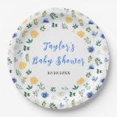 Assiettes En Carton Blue and Yellow Floral Baby Shower (Devant)