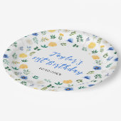Assiettes En Carton Blue and Yellow Floral Birthday (Angle)