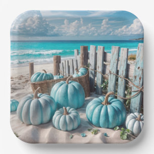 Assiettes En Carton Blue Autumn Beach Citrouilles