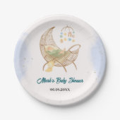 Assiettes En Carton Blue Baby Shower Paper Plate – Custom Name (Devant)