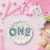 Assiettes En Carton Blue Balloons Gold Confetti ONE 1er anniversaire f (Fête)