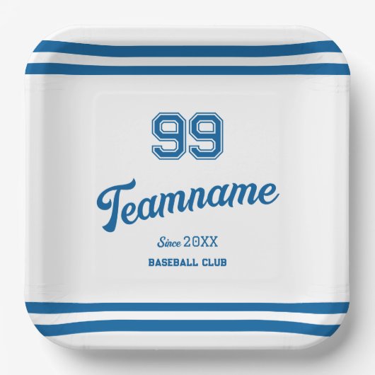 Assiettes En Carton Blue Baseball Club Custom Player Numéro & TeamName (Recto)