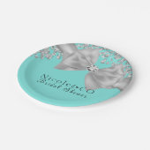 Assiettes En Carton Blue Big White Bow Diamants Party (Angle)