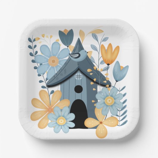 Assiettes En Carton Blue Bird House (Recto)