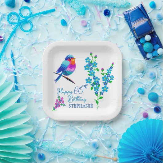 Assiettes En Carton Blue Bird Oubliez-moi pas Floral 60e Anniversaire (Fête)