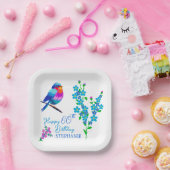 Assiettes En Carton Blue Bird Oubliez-moi pas Floral 60e Anniversaire (Fête)