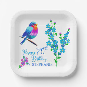 Assiettes En Carton Blue Bird Oubliez-moi pas Floral 70e Anniversaire