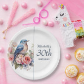 Assiettes En Carton Blue Bird Rose Fleurs 30e anniversaire (Fête)