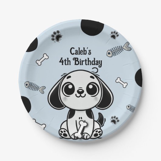 Assiettes En Carton Blue & Black Fish Bones Chien Chien Chien Chien Ch (Devant)