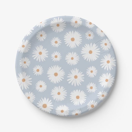 Assiettes En Carton Blue Boho Daisy fête d'anniversaire (Devant)