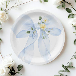 Assiettes En Carton Blue Bow Baby in Bloom Baby shower Fleur sauvage