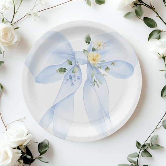 Assiettes En Carton Blue Bow Baby in Bloom Baby shower Fleur sauvage