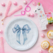 Assiettes En Carton Blue Bow Elegant calligraphie Baby shower garçon (Fête)