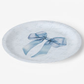 Assiettes En Carton Blue Bow Elegant calligraphie Baby shower garçon (Angle)