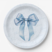 Assiettes En Carton Blue Bow Elegant calligraphie Baby shower garçon (Devant)