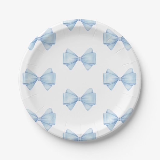 Assiettes En Carton Blue Bow Modern Boy Baby shower (Devant)