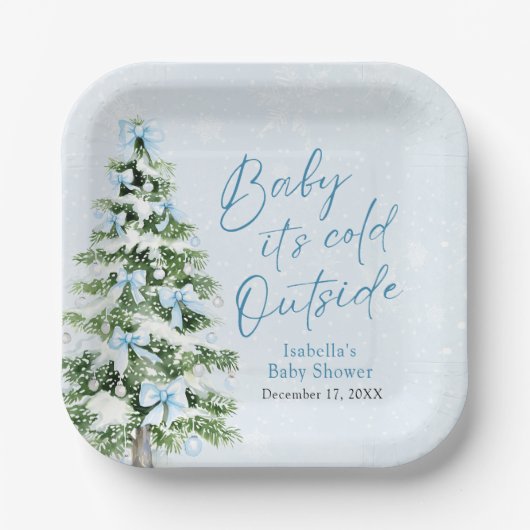 Assiettes En Carton Blue Bows Boy Baby It's Cold Outside Baby shower (Recto)