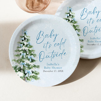 Assiettes En Carton Blue Bows Boy Baby It's Cold Outside Baby shower