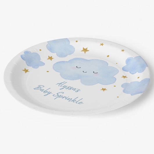 Assiettes En Carton Blue Boy Cloud Stars Baby Sprinkle (Angle)