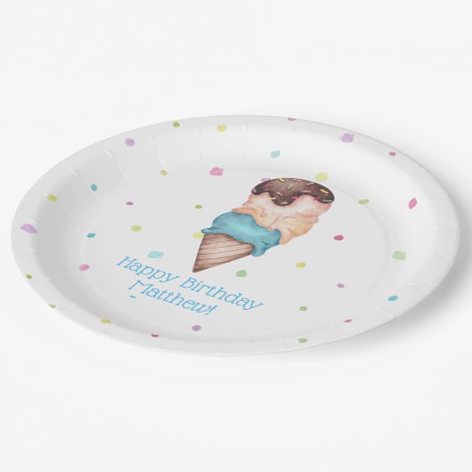 Assiettes En Carton Blue Boys Ice Cream fête d'anniversaire (Angle)
