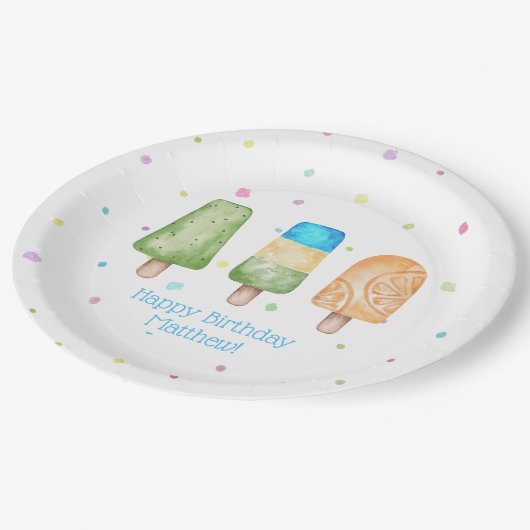 Assiettes En Carton Blue Boys Summer Popsicle fête d'anniversaire (Angle)