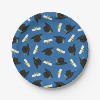 Assiettes En Carton Blue Caps Diplomas Pattern Graduation Party
