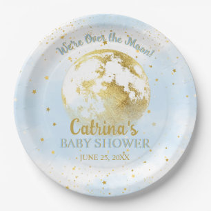 Assiettes En Carton Blue Celestial au-dessus de la lune et le Baby sho