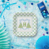 Assiettes En Carton Blue Chinoiserie Arbre de Noël Monogram Crest (Fête)